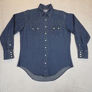 Rockmount Ranch Wear Relaxed Fit Shirt Sz S Denim Diamond Pearl Snap Western